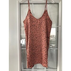 ZENANA Womens Cheetah Print Slip Dress Coral Black Size Med Spaghetti Strap NWOT